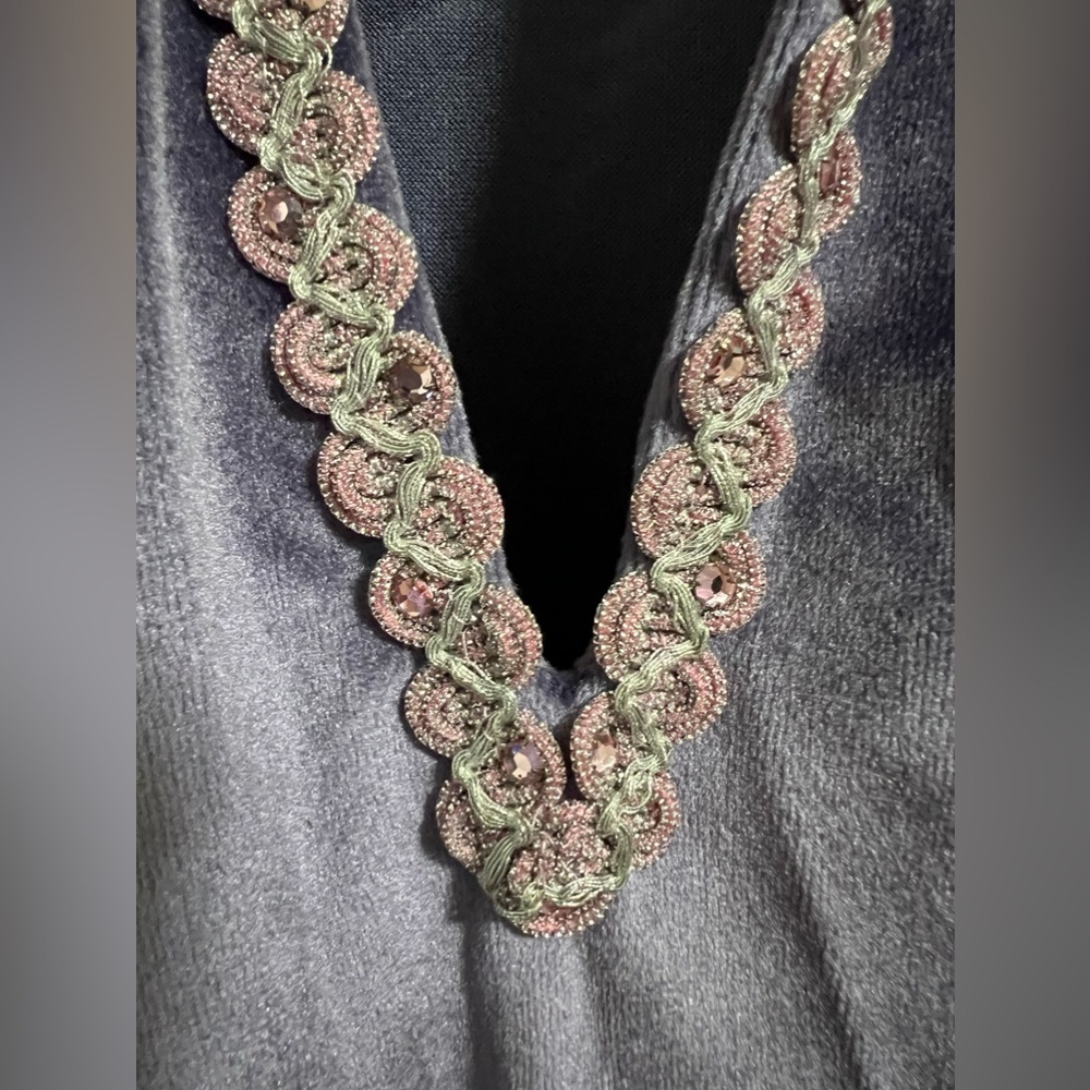 Lucie Ann Beverly Hills Vintage Retro lavender velvet dress pink sparkle M L - Picture 6 of 11
